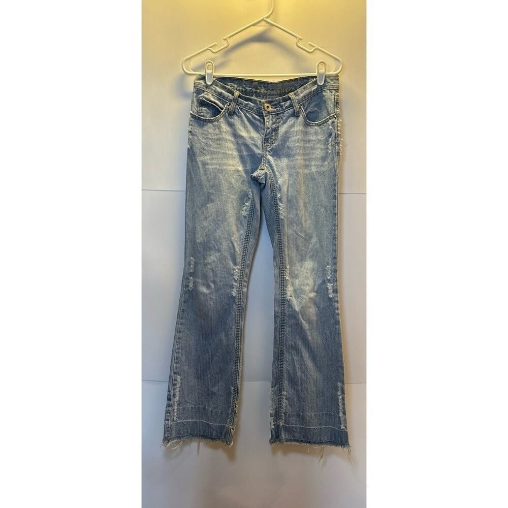 Y2K Light Wash Flare Jeans Low Rise Distressed Denim Pants